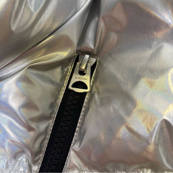 7 for all Mankind Holographic Belted Hooded Puffer Jacket L - Picture 4 of 7